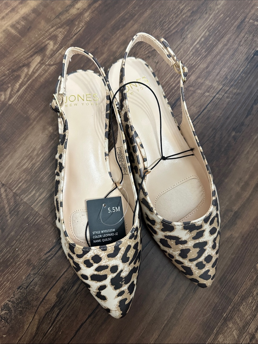 Jones New York Leopard Print Pointed Slingback Flats - Beige/Black